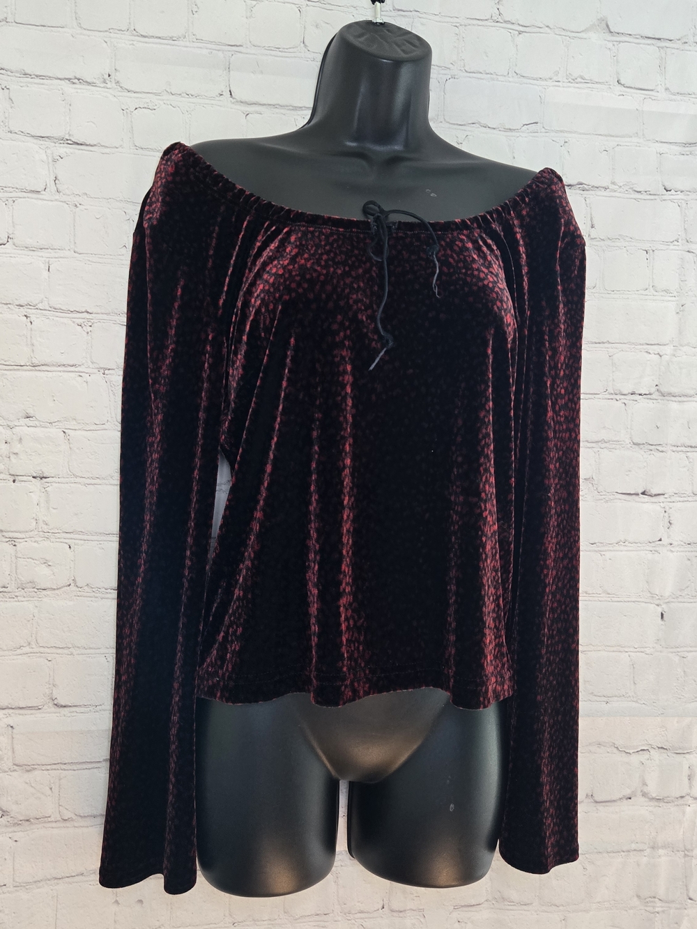 Vtg Y2k No Boundaries Whimsigoth Red Black Velvet Peasant Top Bell Sleeve Fairy